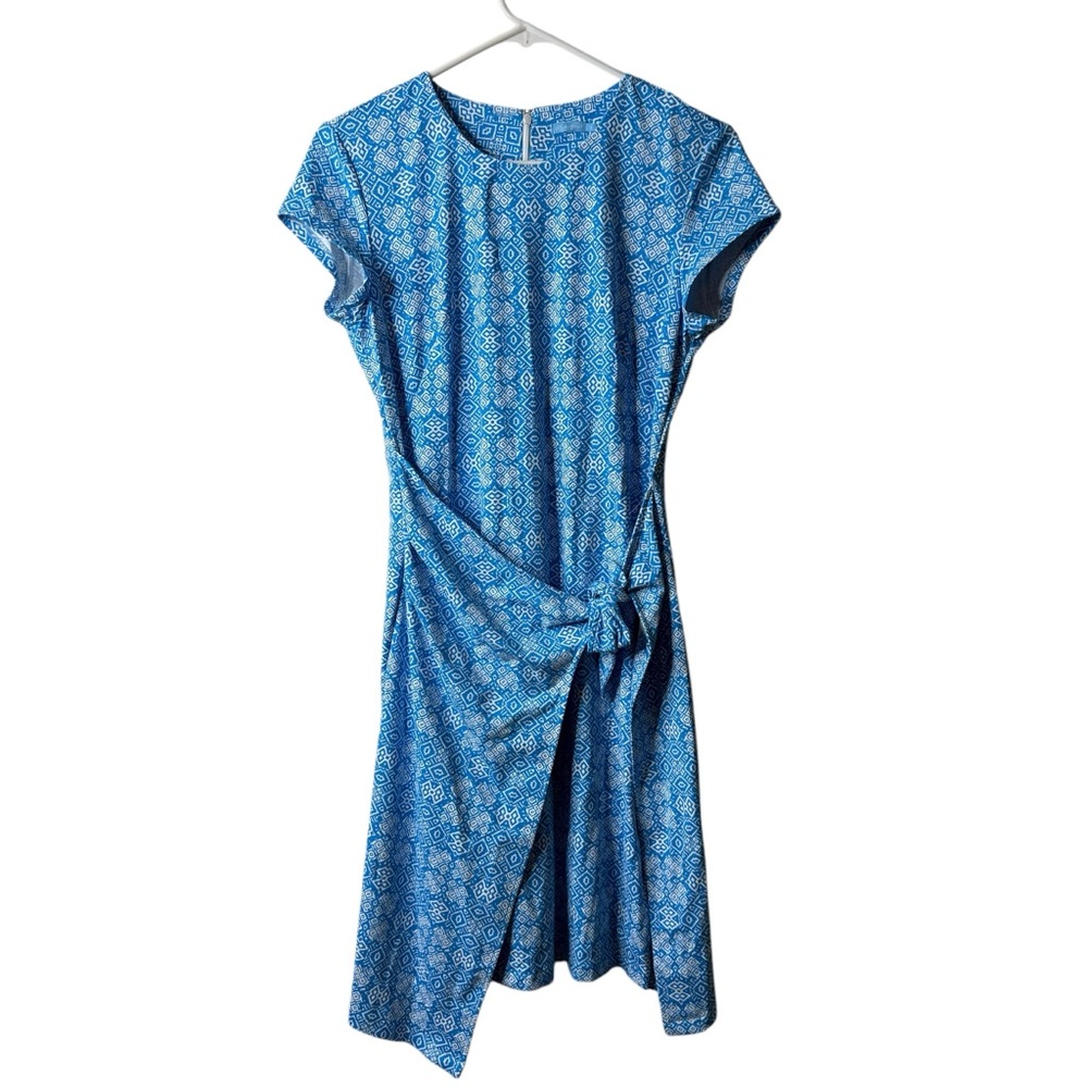 J McLaughlin Blue Catalina Cloth Blue Patterned Faux Wrap Shirt Dress Resort